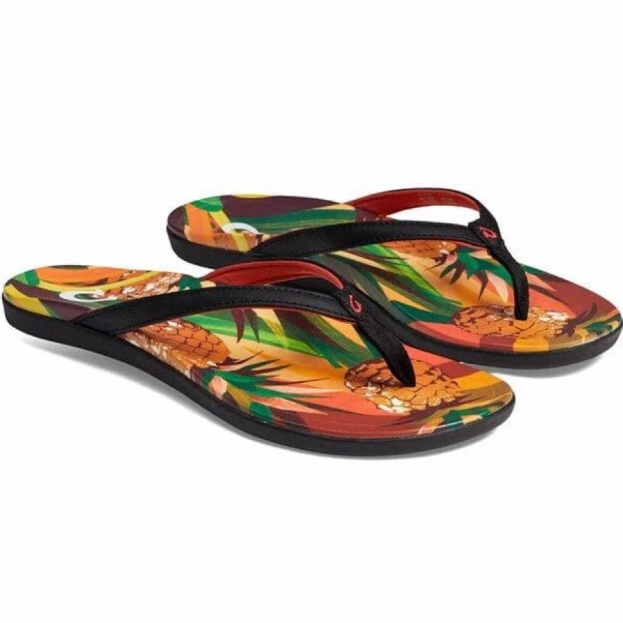 Women * | Olukai Ho'Opio Hau Black Pineapple Black/Pineapple