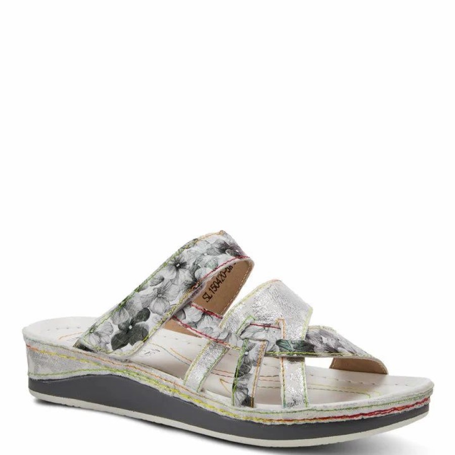 Women * | Spring Footwear Corp L'Artiste Women'S Caiman Slide Sandal Silver Multi