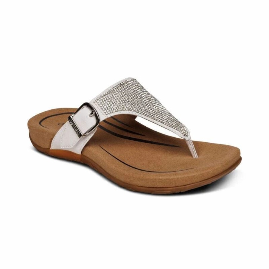 Women * | Aetrex Rae Adjustable Thong Sandal White