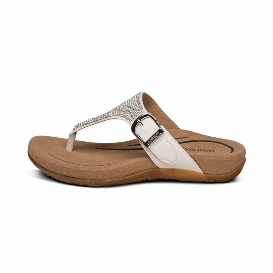 Women * | Aetrex Rae Adjustable Thong Sandal White