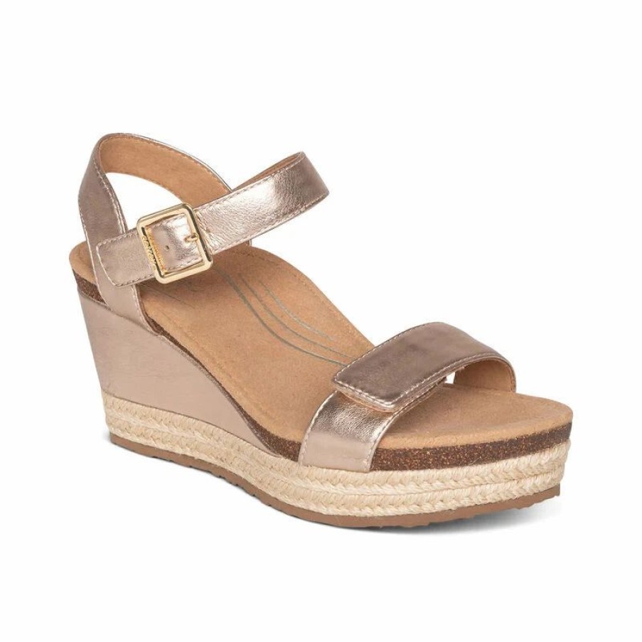 Women * | Aetrex Sydney Quarter Strap Espadrille Wedge In Multi Colors