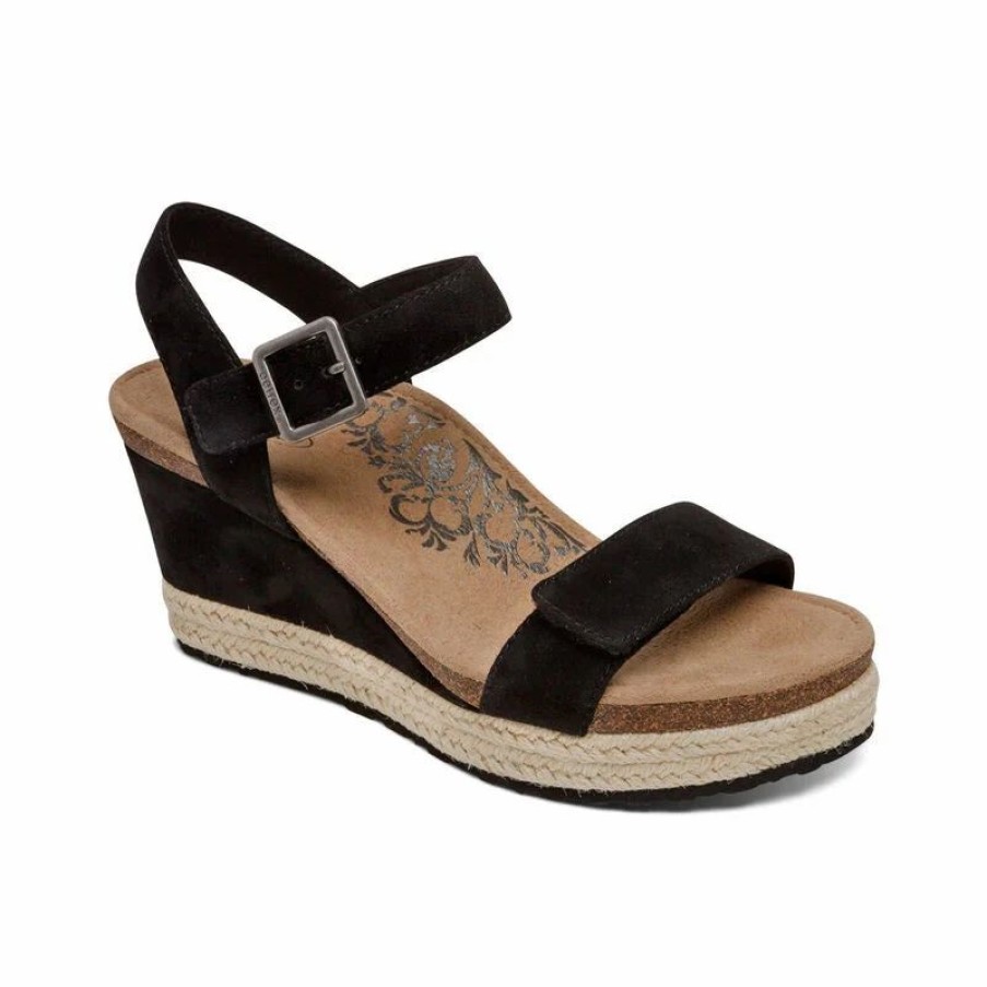 Women * | Aetrex Sydney Quarter Strap Espadrille Wedge In Multi Colors