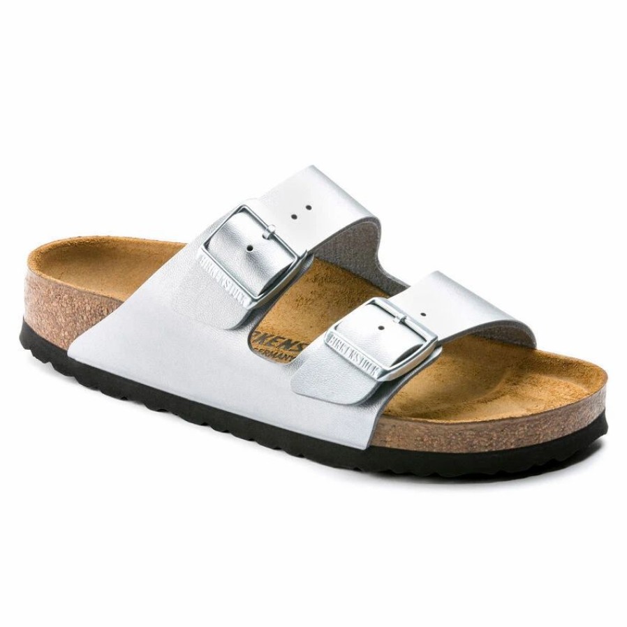 Men * | Birkenstock Narrow Arizona Birko Flor Sliver Silver Birko-Flor