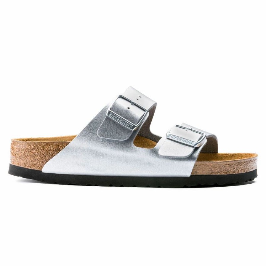 Men * | Birkenstock Narrow Arizona Birko Flor Sliver Silver Birko-Flor