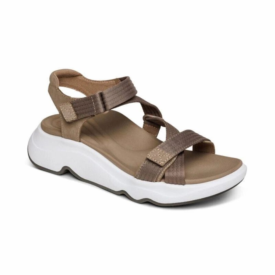 Women * | Aetrex Marz Adjustable Sport Sandal Taupe