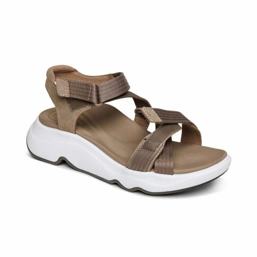 Women * | Aetrex Marz Adjustable Sport Sandal Taupe