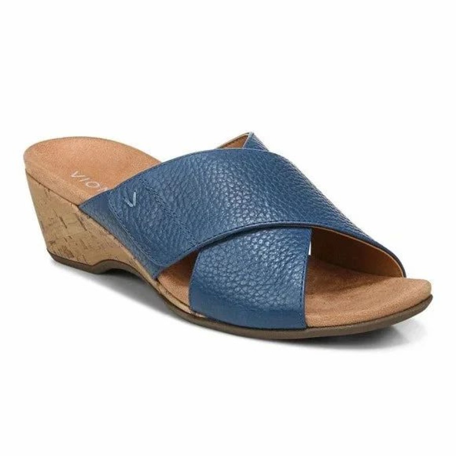 Women * | Vionic Leticia Wedge Sandal Dark Blue