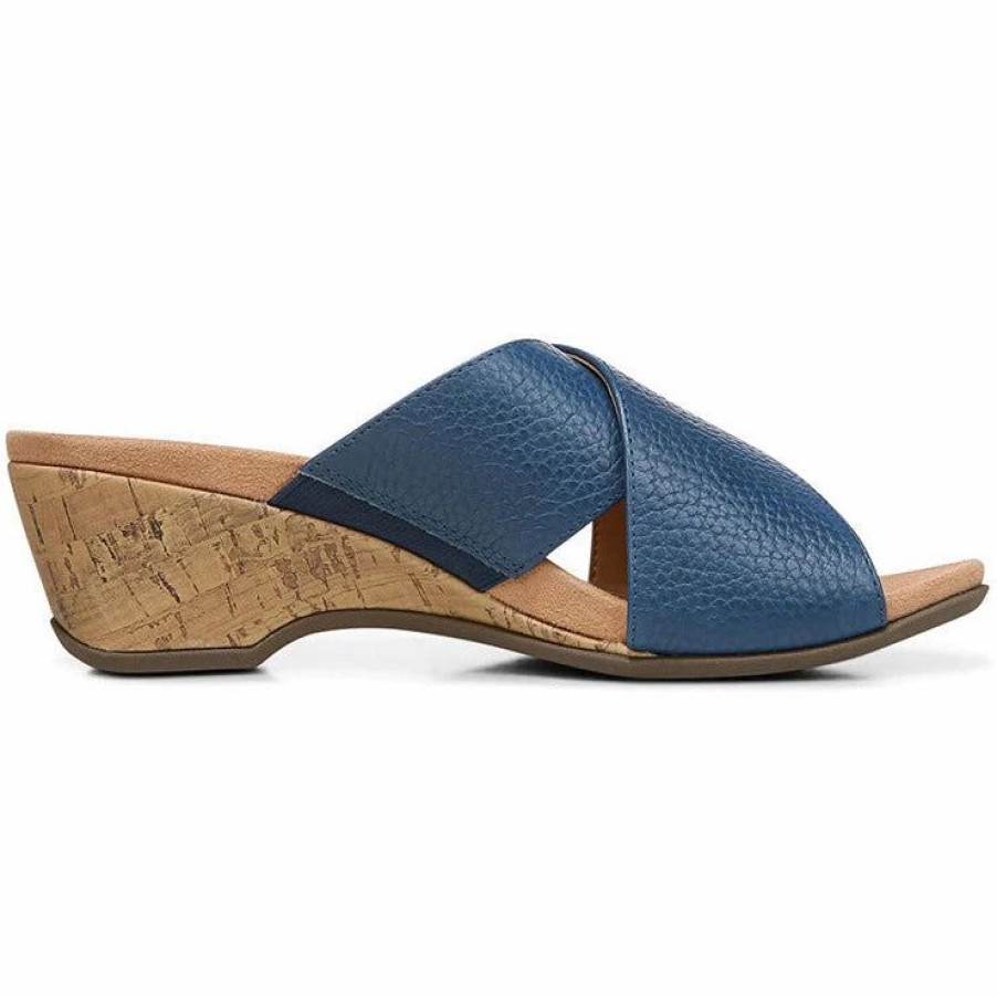 Women * | Vionic Leticia Wedge Sandal Dark Blue