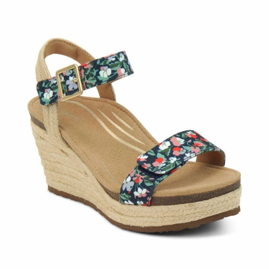 Women * | Aetrex Sydney Quarter Strap Espadrille Wedge Floral