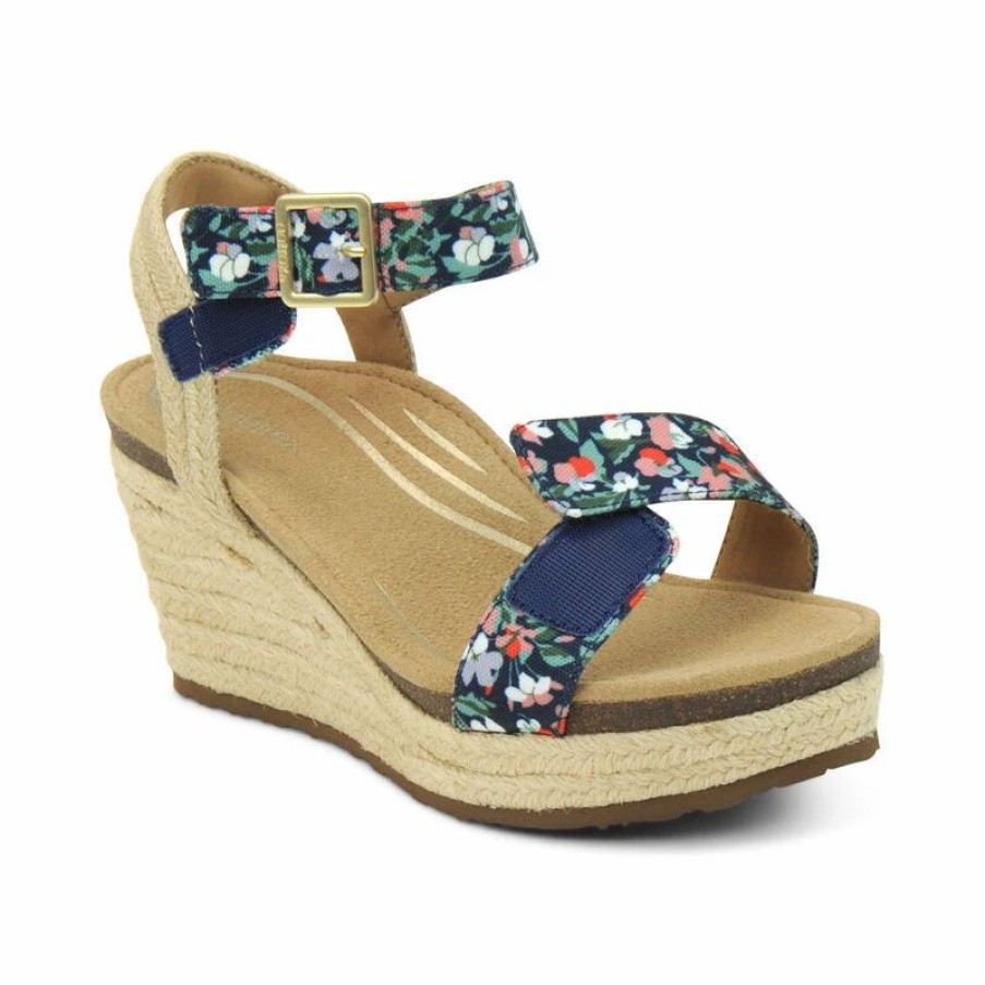 Women * | Aetrex Sydney Quarter Strap Espadrille Wedge Floral