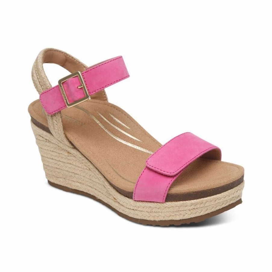 Women * | Aetrex Sydney Quarter Strap Espadrille Wedge Azalea