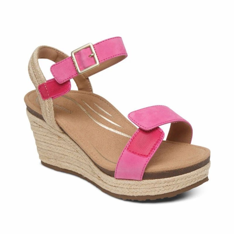 Women * | Aetrex Sydney Quarter Strap Espadrille Wedge Azalea