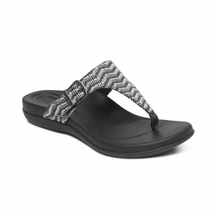 Women * | Aetrex Rita Adjustable Thong Sandal Oreo