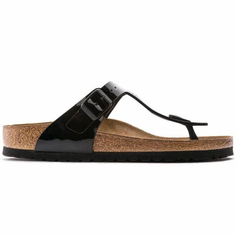 Women * | Birkenstock Regular Gizeh Black Paten Black Patent Birko-Flor