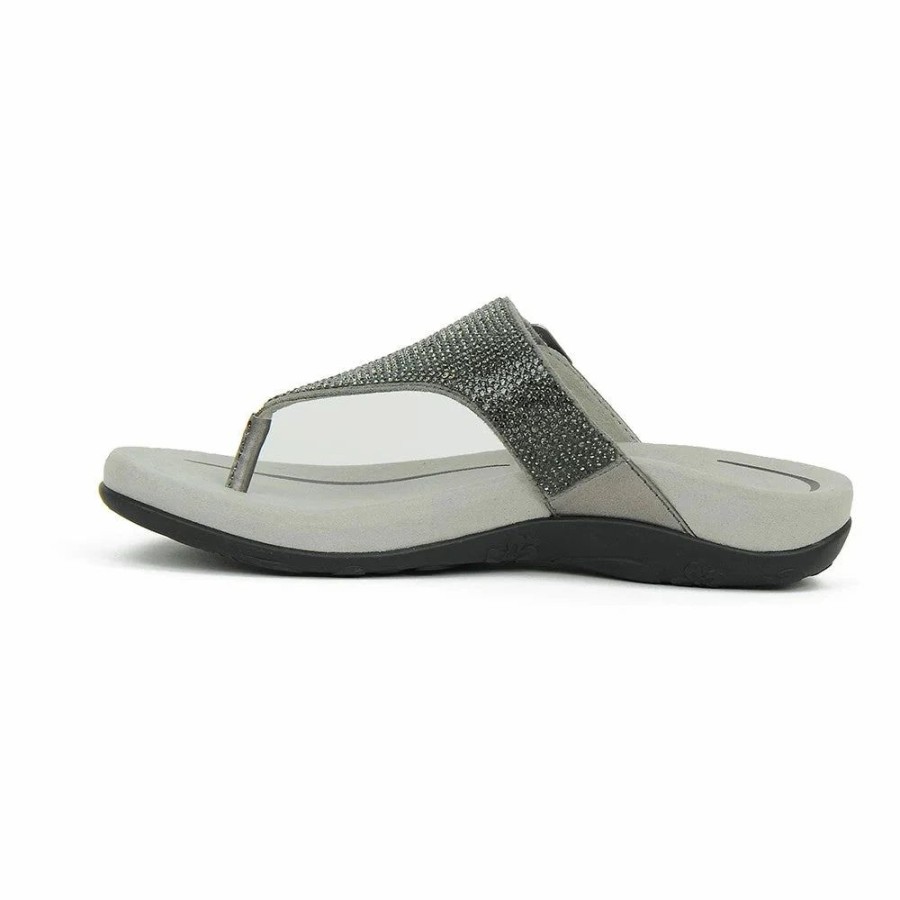 Women * | Aetrex Rae Adjustable Thong Sandal Gunmetal