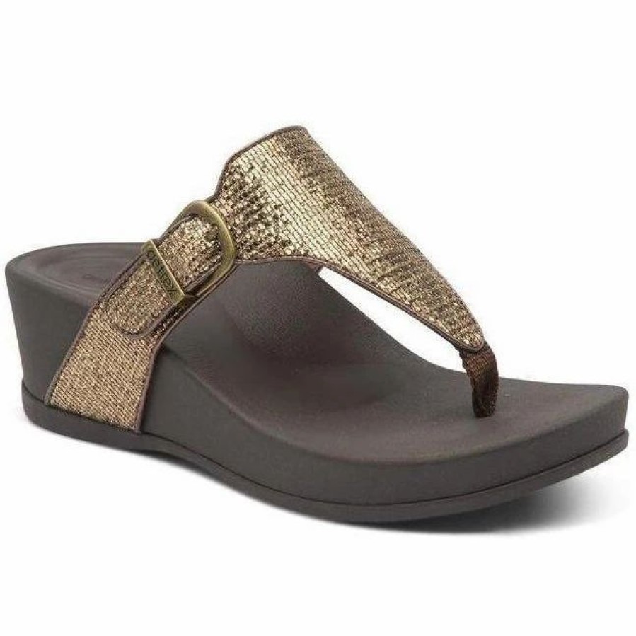 Women * | Aetrex Kate Thong Wedge Multi Colors