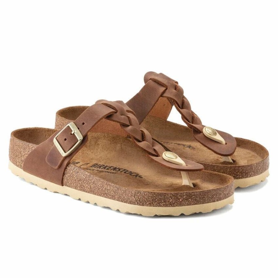 Men * | Birkenstock Usa Regular Gizeh Braid Leather Cognac