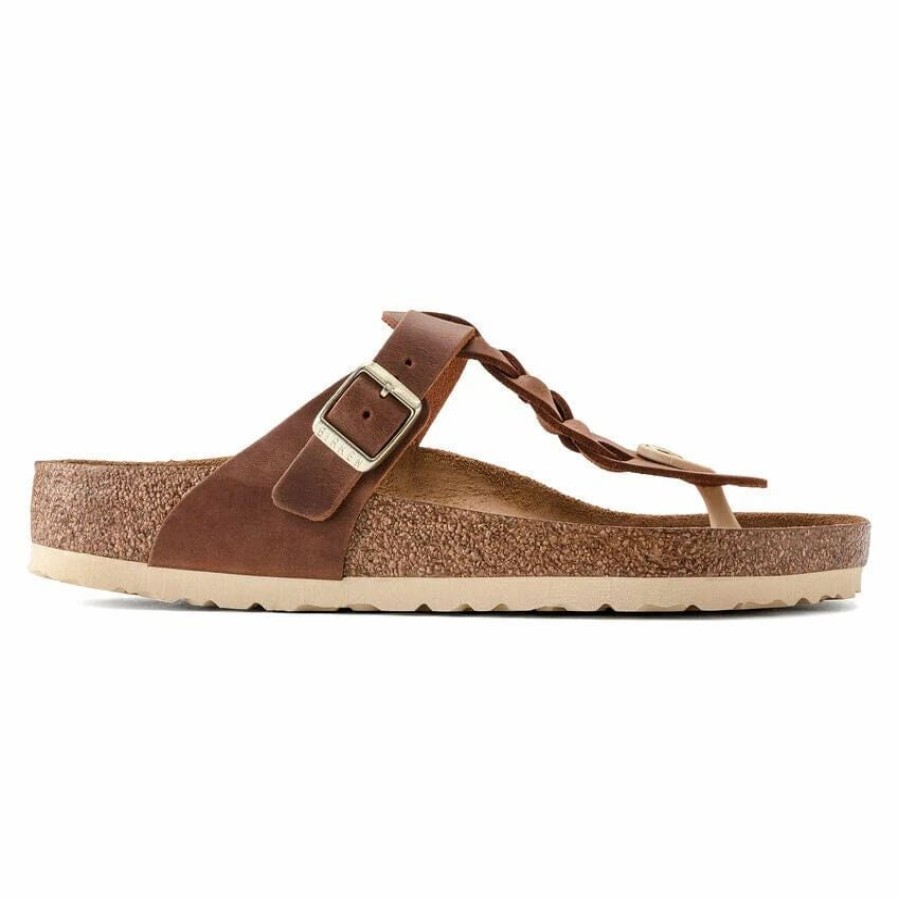 Men * | Birkenstock Usa Regular Gizeh Braid Leather Cognac