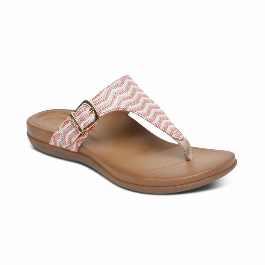 Women * | Aetrex Rita Adjustable Thong Sandal Coral