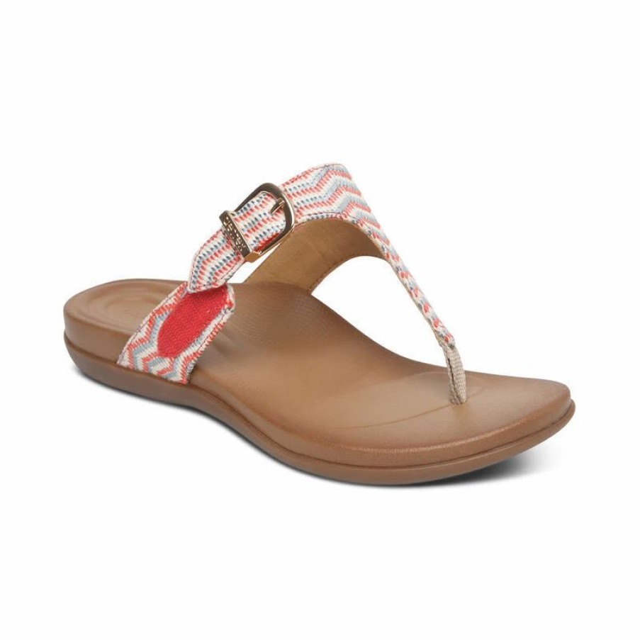 Women * | Aetrex Rita Adjustable Thong Sandal Coral