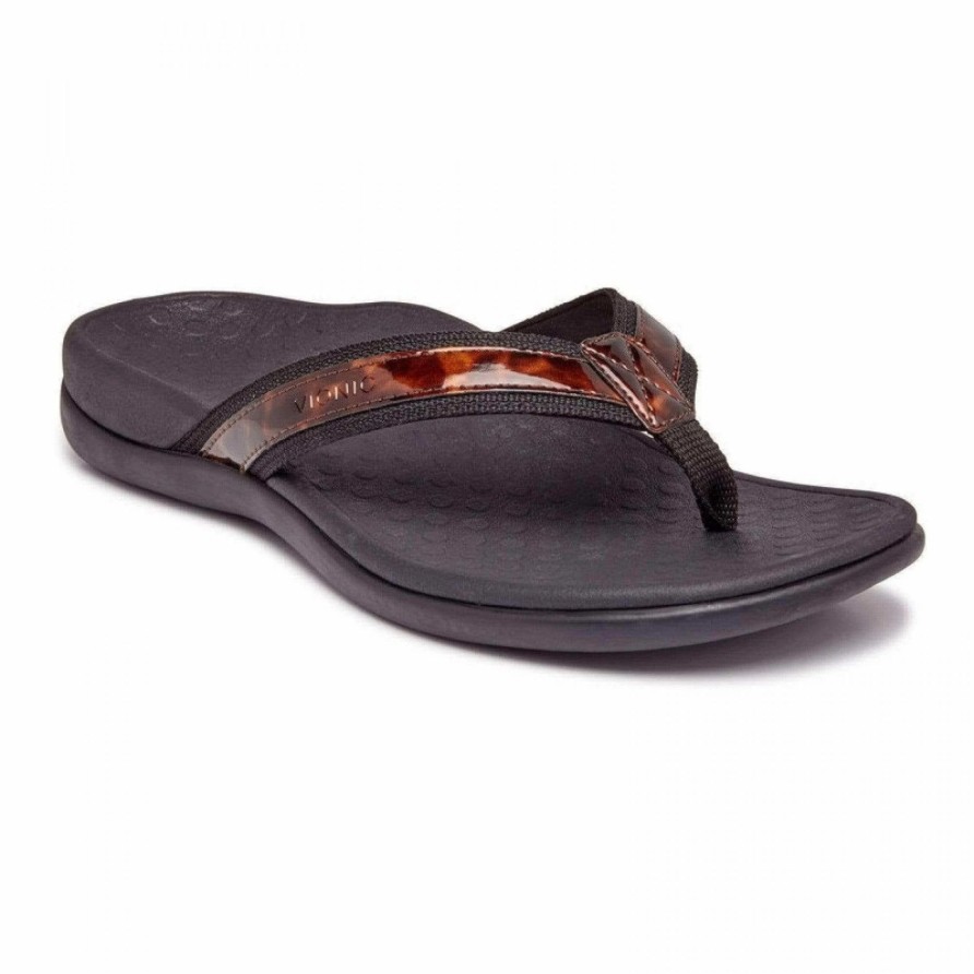 Women * | Vionic Tide Ii Toe Post Sandal Tortoise Black