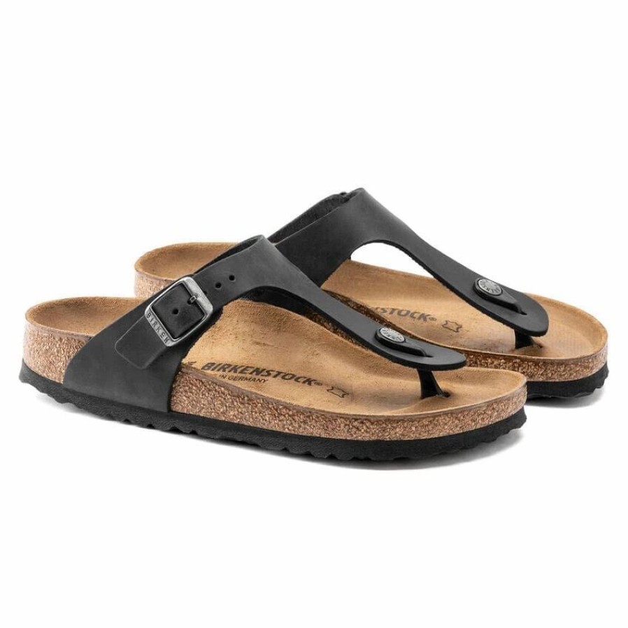 Men * | Birkenstock Regular Gizeh Black Oiled Leather