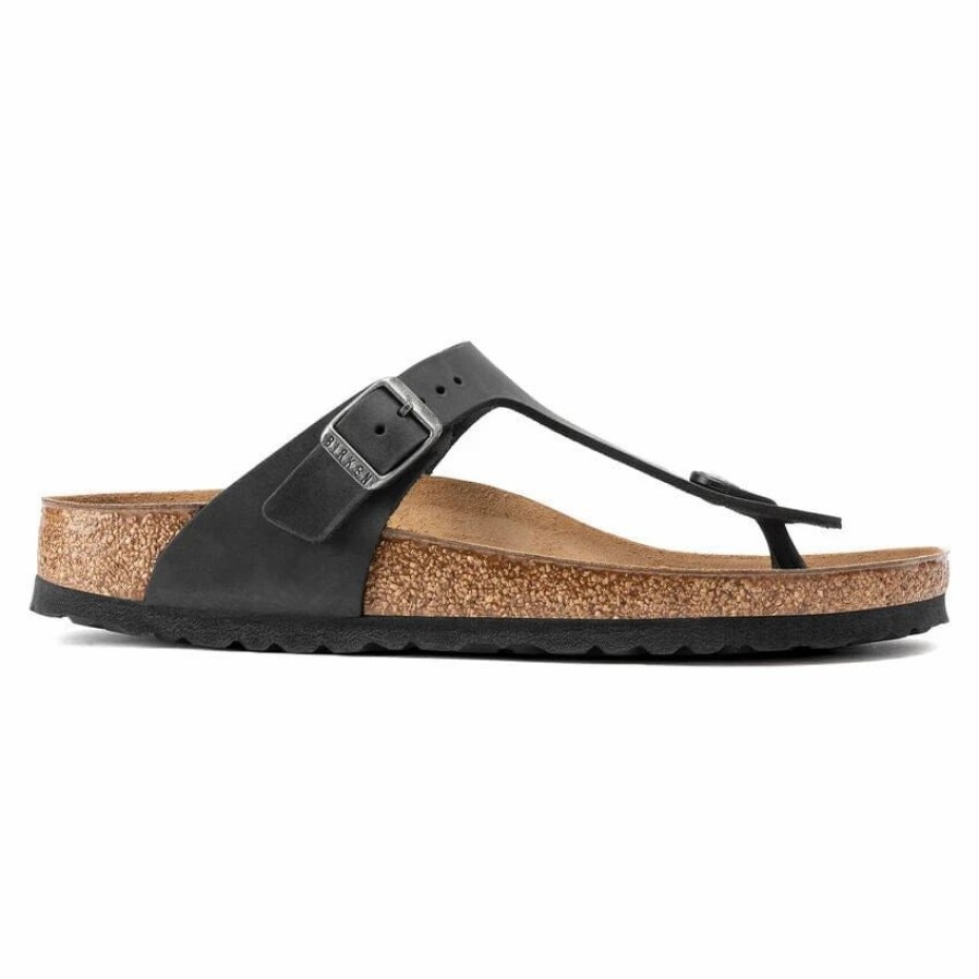 Men * | Birkenstock Regular Gizeh Black Oiled Leather